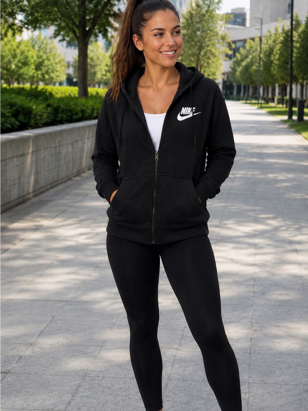 Nike Black Zip-Up Hoodie with White Logo